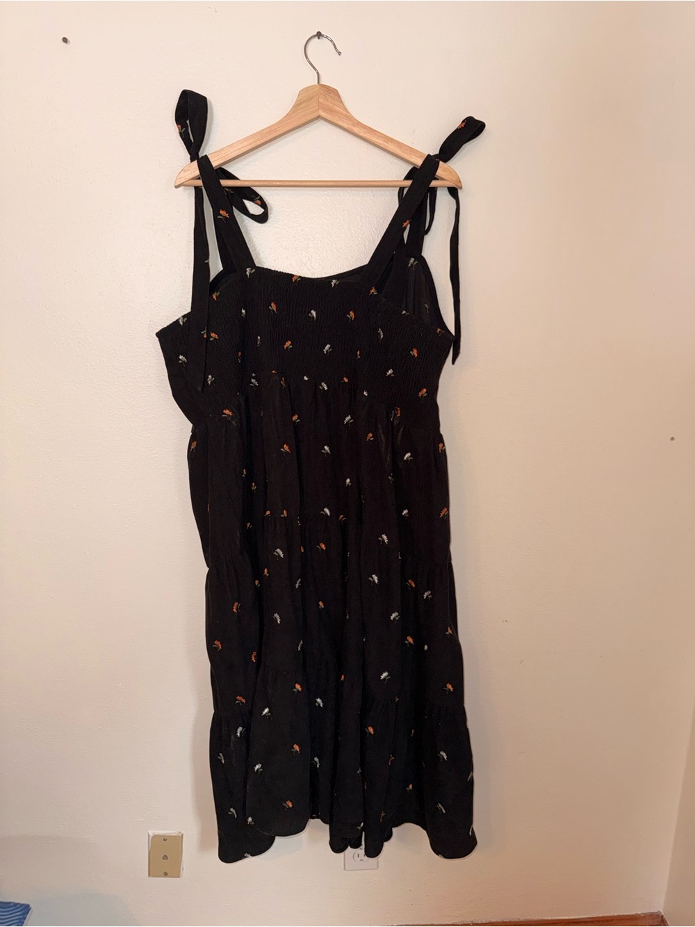 Cider Black Midi Sundress with Orange and White Embroidery